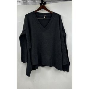 Free People V-Neck Pullover Sweater Women's XS Black Oversized Boho